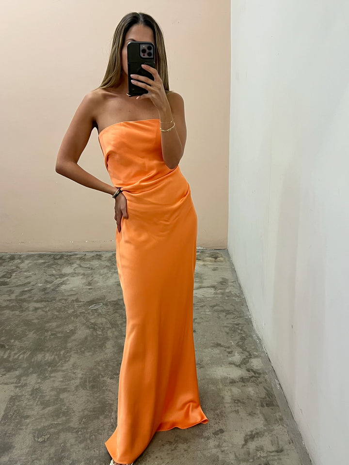 LUCILE MELON STRAPLESS DRESS