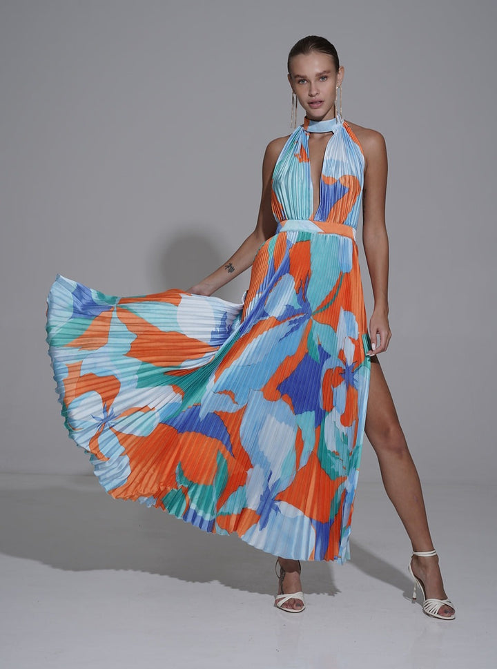 Chateau Split Gown Capri Print Orange